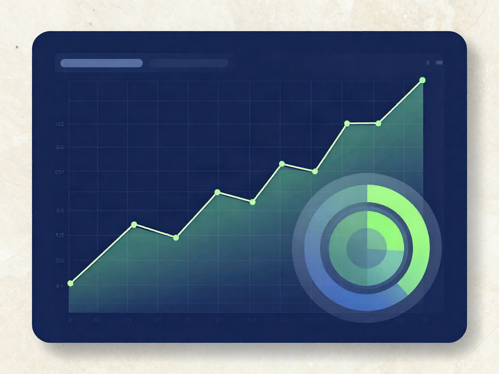 Abstract analytics grid with a rising performance line